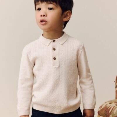 Cream Cable Knit Polo Shirt