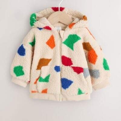 Natural Bright Geo Printed Zip Through Hooded Baby Jacket