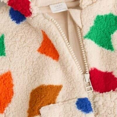 Natural Bright Geo Printed Zip Through Hooded Baby Jacket