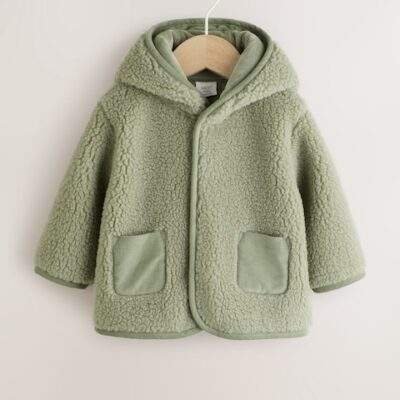 Sage Green Hooded Baby Borg Jacket