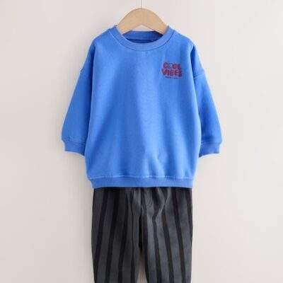 Blue/Grey Single Sweatshirt And Stripe Joggers Set