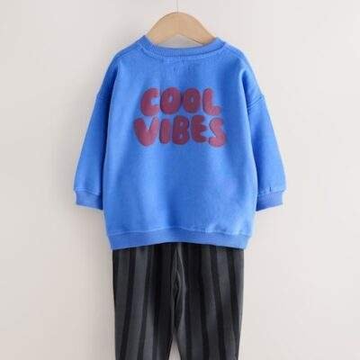 Blue/Grey Single Sweatshirt And Stripe Joggers Set