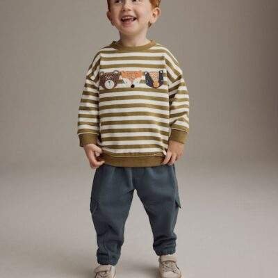 Green/Ecru Stripe Sweatshirt and Utility Joggers Set