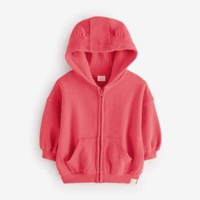 Coral Red Zip Through Hoodie
