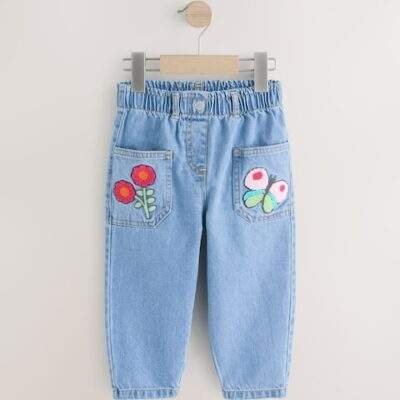 Denim Boucle Butterfly Embellished 100% Cotton Jeans