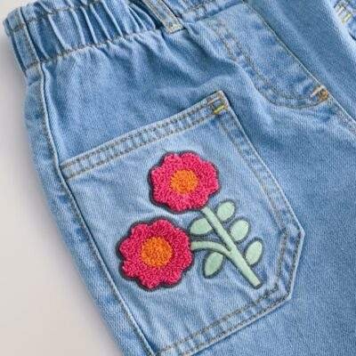 Denim Boucle Butterfly Embellished 100% Cotton Jeans