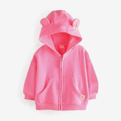 Bright Pink Zip Through Hoodie