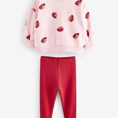 Pink/Red Ladybird Sweatshirt and Leggings Set