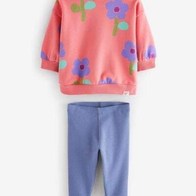 Pink Flowers Sweatshirt and Leggings Set