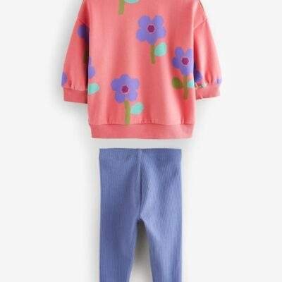Pink Flowers Sweatshirt and Leggings Set