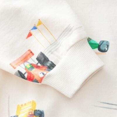 Ecru Off White Cars All-Over Print Crew Neck Sweatshirt