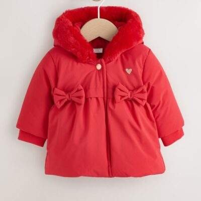 Red Bow Puffer Baby Jacket