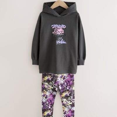 Grafitti Charcoal Grey Graphic Print Hoodie Leggings Set