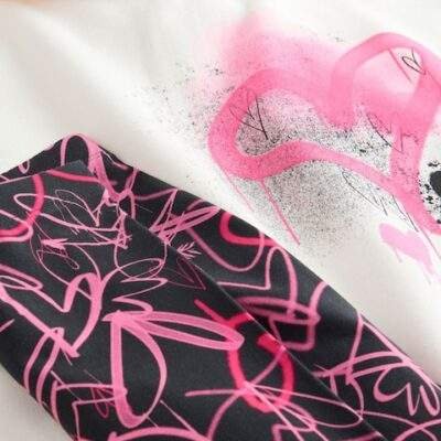 Ecru/Pink Graffiti Hoodie and Leggings Set