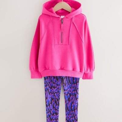 Pink and Blue Animal Hoodie and Sport Leggings Set