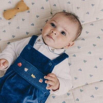 Blue Bear Baby Velour Dungarees and Bodysuit Set