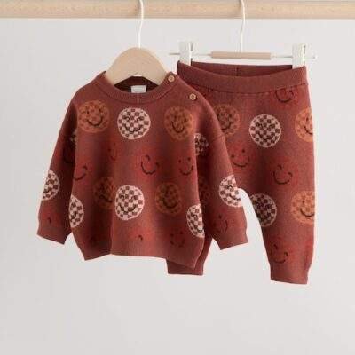 Rust Brown Baby Knitted Top and Leggings Set