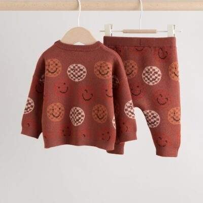 Rust Brown Baby Knitted Top and Leggings Set