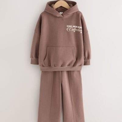 Mocha Brown Hoodie and Wide Leg Joggers Set