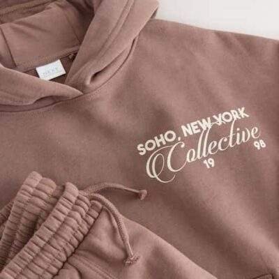 Mocha Brown Hoodie and Wide Leg Joggers Set