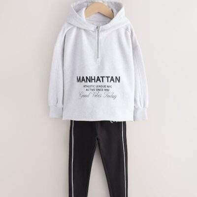 Grey Slogan Hoodie And Leggings Set
