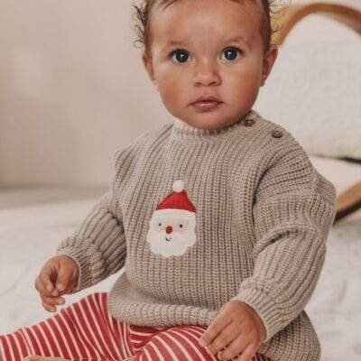 Knitted Santa Christmas Baby Jumper and Legging Set