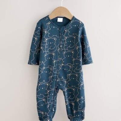 Navy Bear Baby Fleece Lined Sleepsuit