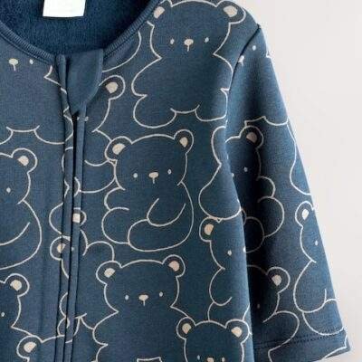 Navy Bear Baby Fleece Lined Sleepsuit