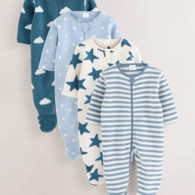 Blue Baby Micro Fleece Two Way Zip Sleepsuits 4 Pack