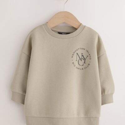 Cement Back Printed Crew Neck Jersey Sweatshirt