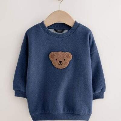 Navy Blue Bear All-Over Print Crew Neck Sweatshirt
