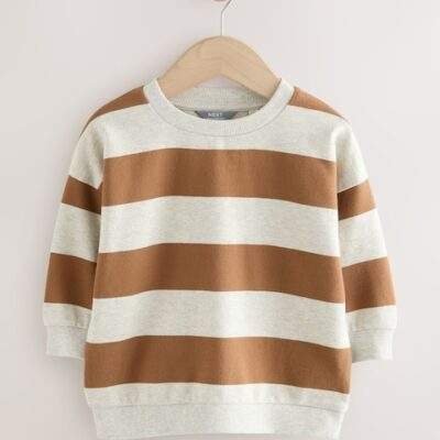 Chocolate Brown/Ecru All-Over Print Crew Neck Sweatshirt