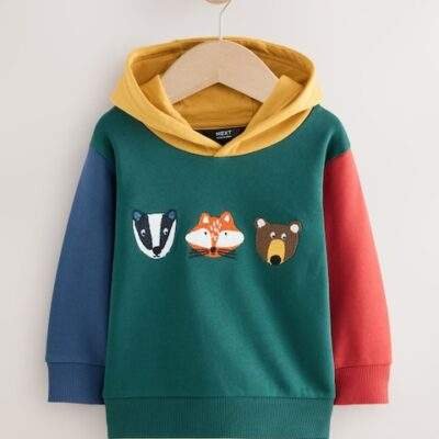 Green Colourblock Long Sleeve Printed Hoodie