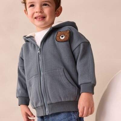 Charcoal Grey Borg Lined Zip Through Hoodie