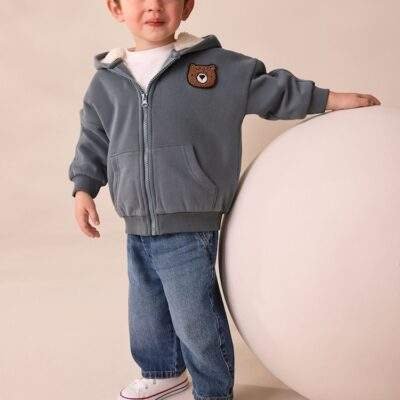 Charcoal Grey Borg Lined Zip Through Hoodie