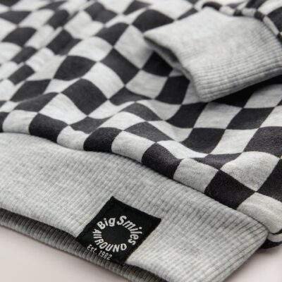 Black White Checkerboard Zip Through Hoodie