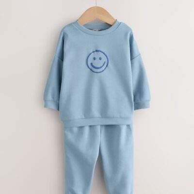 Light Blue Single Printed Crew and Joggers Set