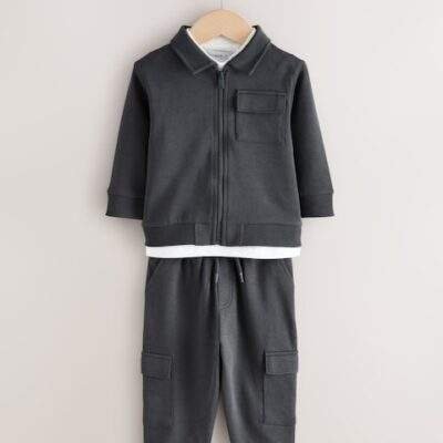 Charcoal Grey T-Shirt And Joggers 3 Piece Set