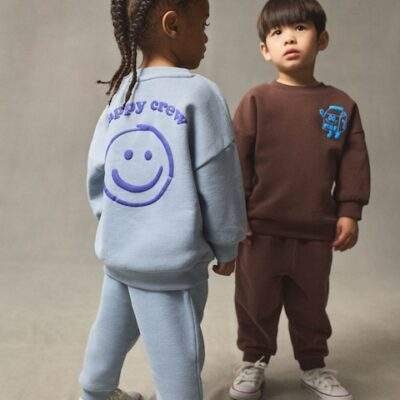 Chocolate Brown and Blue 2 Pack Printed Crew and Joggers Set