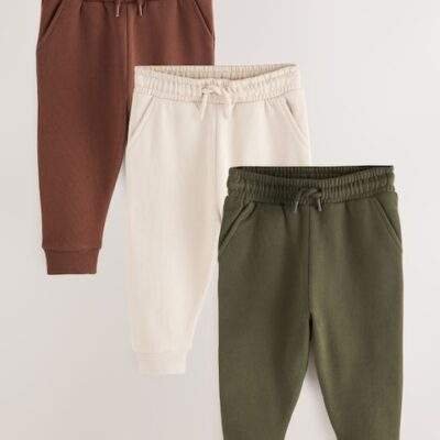 Khaki Green/ Rust Brown/ Ecru Soft Touch Joggers 3 Pack