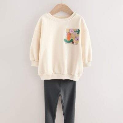 Cream Rainbow Graphic Print Sweatshirt & Leggings Set