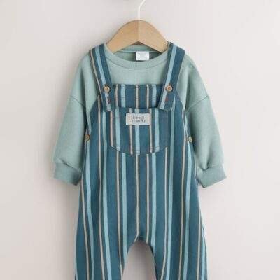 Mineral Stripe Baby Woven Dungaree and Bodysuit Set