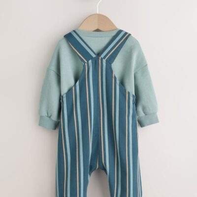 Mineral Stripe Baby Woven Dungaree and Bodysuit Set