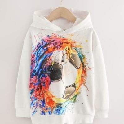 White Football Older Boys Graphic Print Hoodie