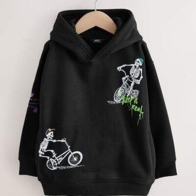 Black Skeleton Older Boys Graphic Print Hoodie