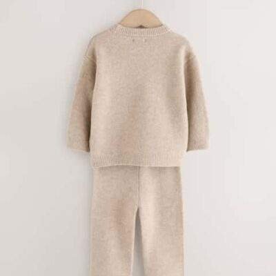 Neutral Knitted NYC Varsity Jumper and Joggers Set