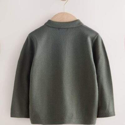 Dark Green Cable Knit Polo Shirt