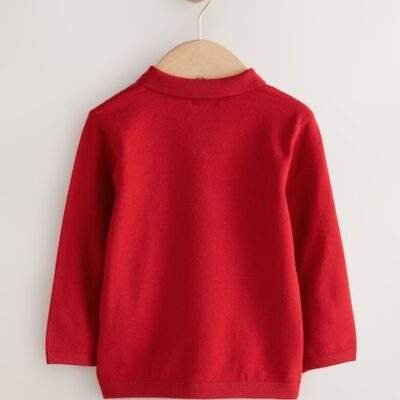 Red Cable Knit Polo Shirt