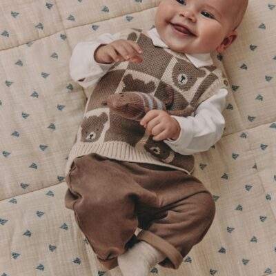 Neutral Bear Knitted Vest Shirt and Trouser Baby Set