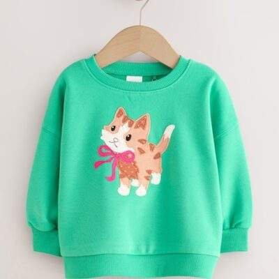 Green Cat Crew Neck Sweatshirt